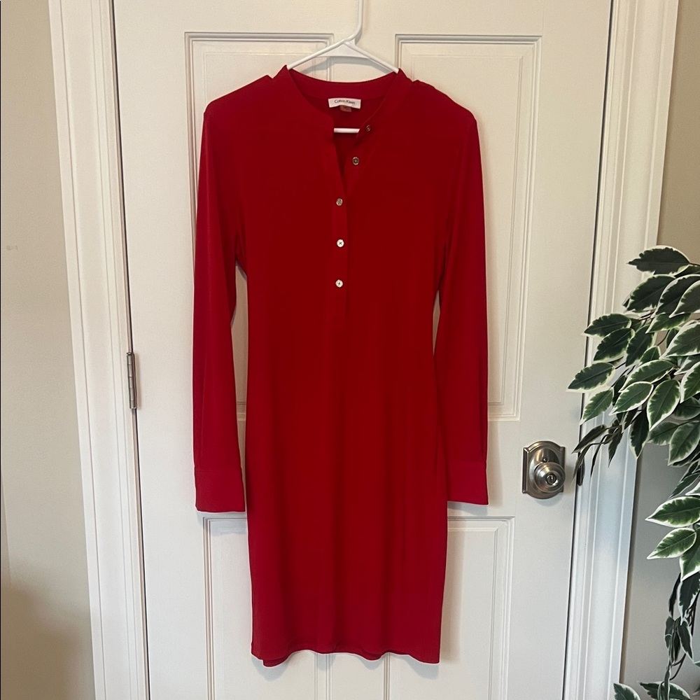 Calvin Klein Vibrant Red Long Sleeve Dress